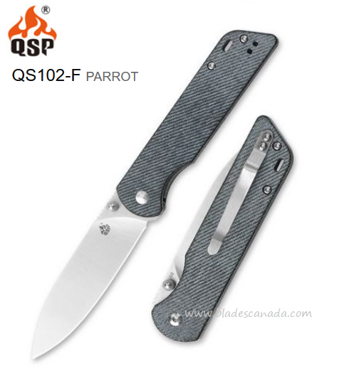 QSP Parrot Folding Knife, D2 Steel, Micarta Denim, QS102-F - Click Image to Close